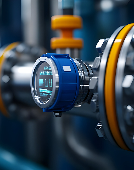 Sensore industriale digitale montato su una tubazione metallica in un impianto